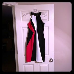 Red, black, white interview dress